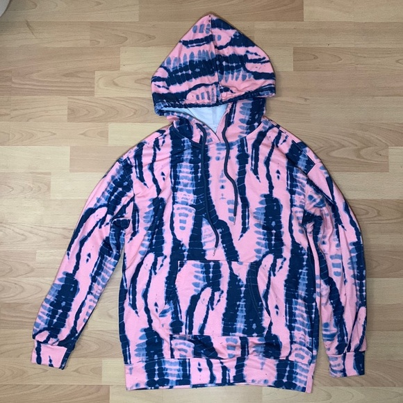 Blue and Pink Tie Dye Long Sleeve Drawstring Pullover Size Small - Picture 2 of 5